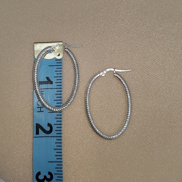 Sterling Silver Oval Hoop Earrings - Picture 7 of 8